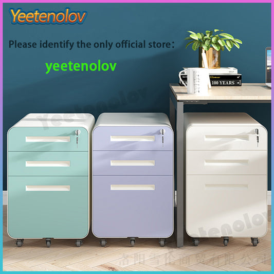 Yeetenolov Furniture Stockpile 3 Drawer File Cabinet with Lock - Under Office Desk Metal Filing Cabinet, Legal/Letter File Folders, Wheels and Stationary Feet, Pre-Assembled